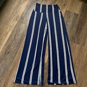 Arolina Women's Small Dark Blue White Striped Wide Leg Pull On Pants Slacks